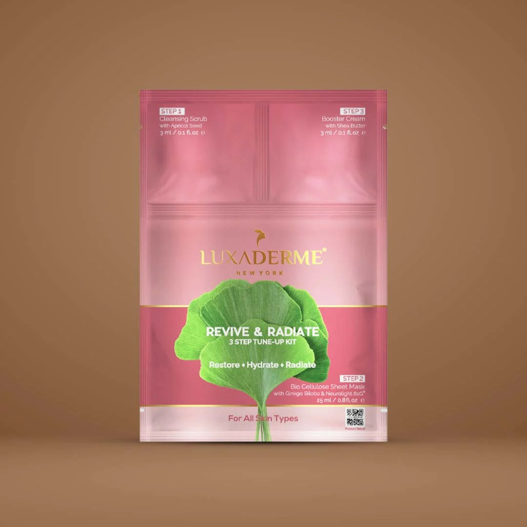 LuxaDerme Revive & Radiate 3 Step Tune-Up Kit Bio Cellulose Sheet Mask
