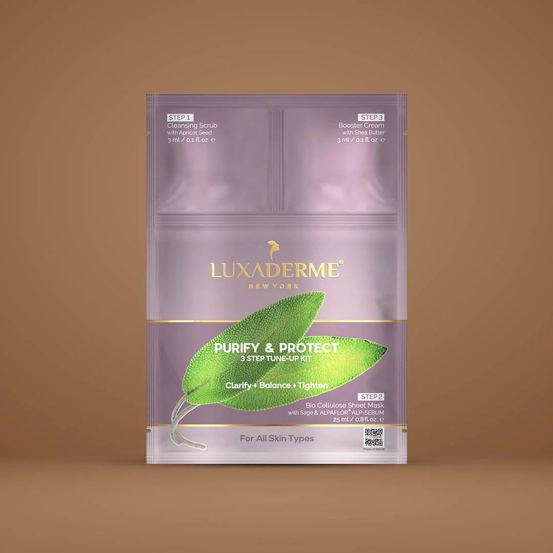 LuxaDerme Purify and Protect 3 Step Tune-Up Kit Bio Cellulose Sheet Mask