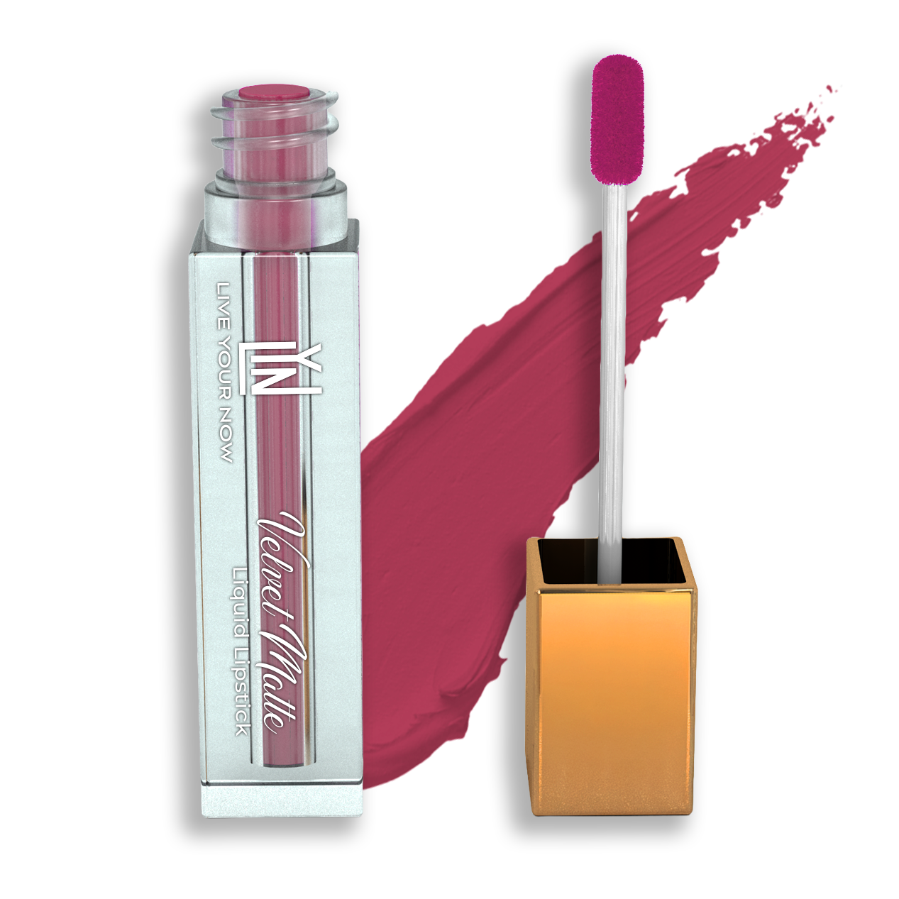 Velvet Matte Liquid Lipstick with applicator and color swatch on a white background